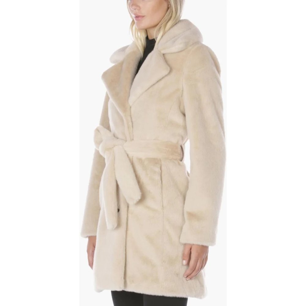Shelli Segal Faux Fur Overcoat Lapel Collar Cream Color - NWOT - Sz L